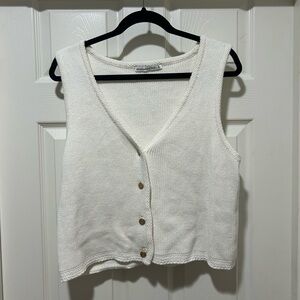 White Knit Button-Down Women's Top
